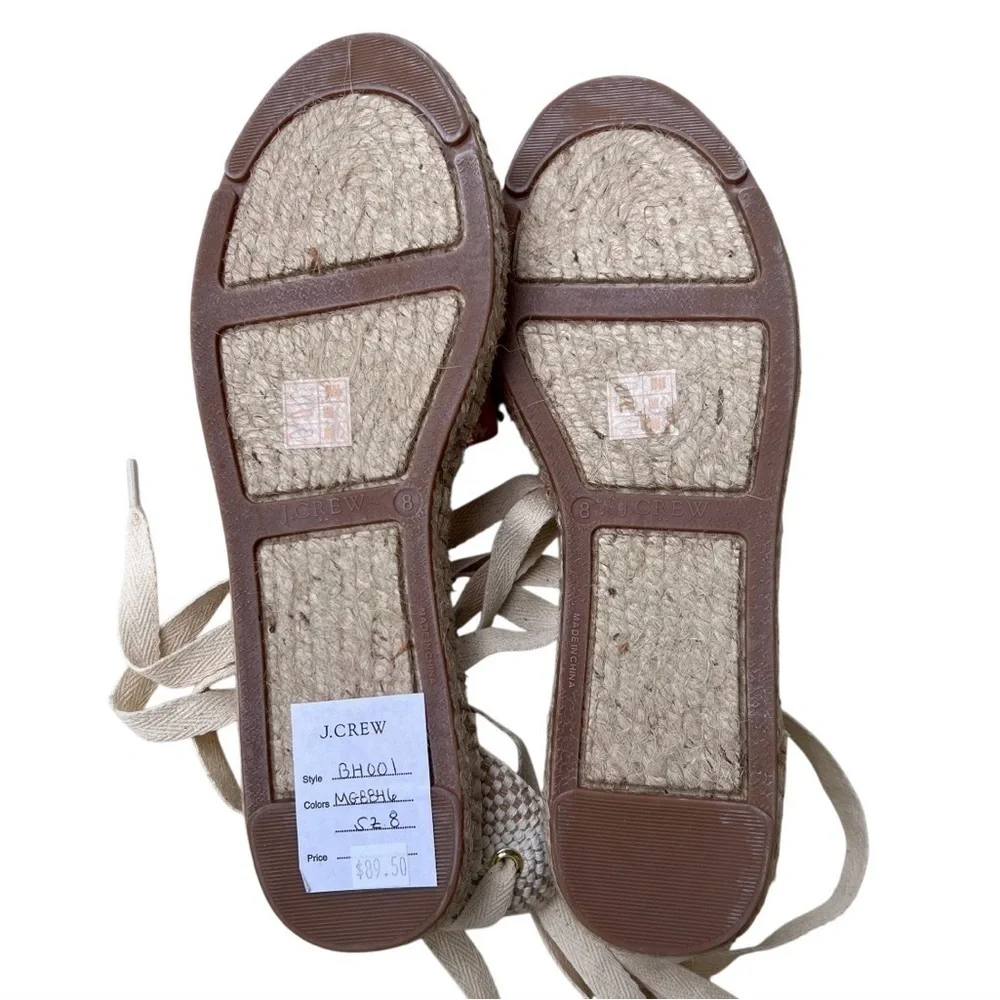 J. Crew Printed Lace Up D'orsay Espadrille Sandals Orange Block Floral Women’s 8